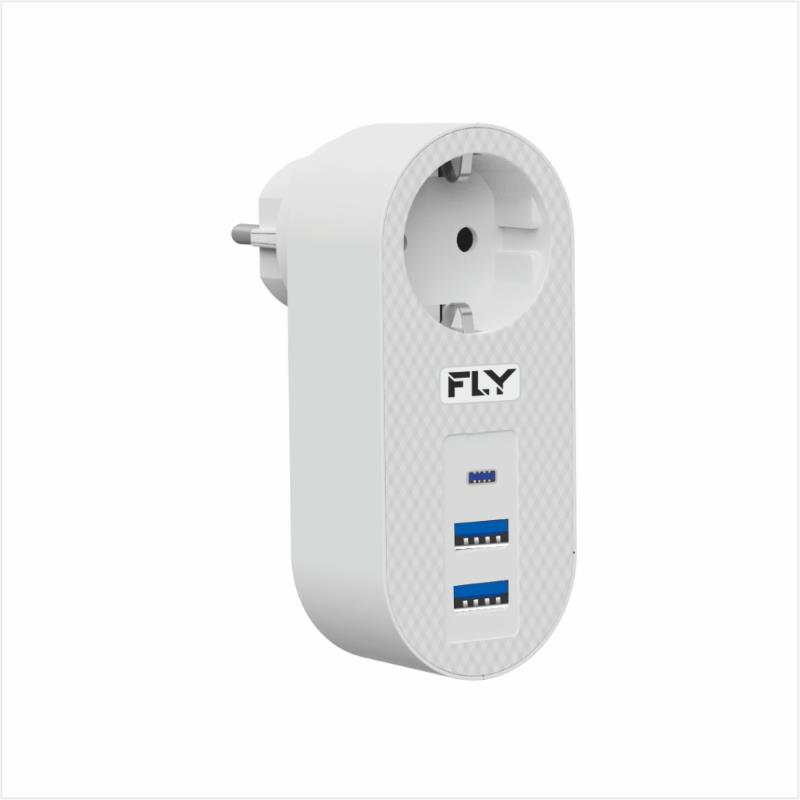 FLY-3400-01 Akım Korumalı 1 li Priz 2-Usba 1-C Soket 2.1A 10A 2500W
