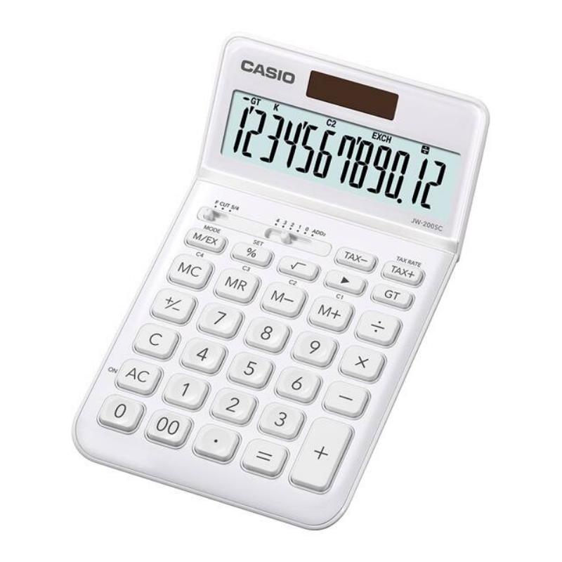 Casio JW-200SC-WE 12 Haneli Masaüstü Hesap Makinesi - Beyaz
