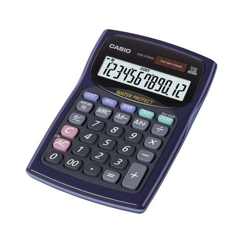 Casio WM-220MS-BU Hesap Makinesi Suya-Toza Dayanıklı 12 Hane