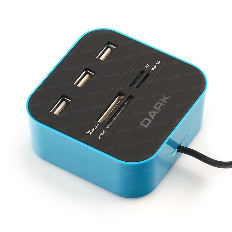 DARK USB MicroSD/SD/MMC/M2/MS PRO DUO Kart Okuyuculu USB Çoklayıcı Mavi - DK-AC-UCR202BL