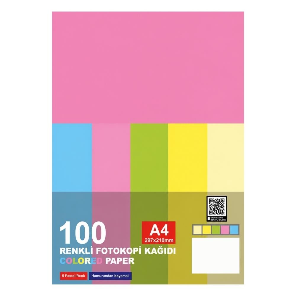 Elitstore A4 Renkli Fotokopi Kağıdı 80 gr 100'lü Paket 5 Pastel Renk