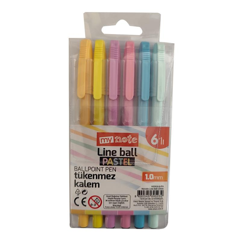 Mynote Line Ball 1.0 mm 6'lı Pastel