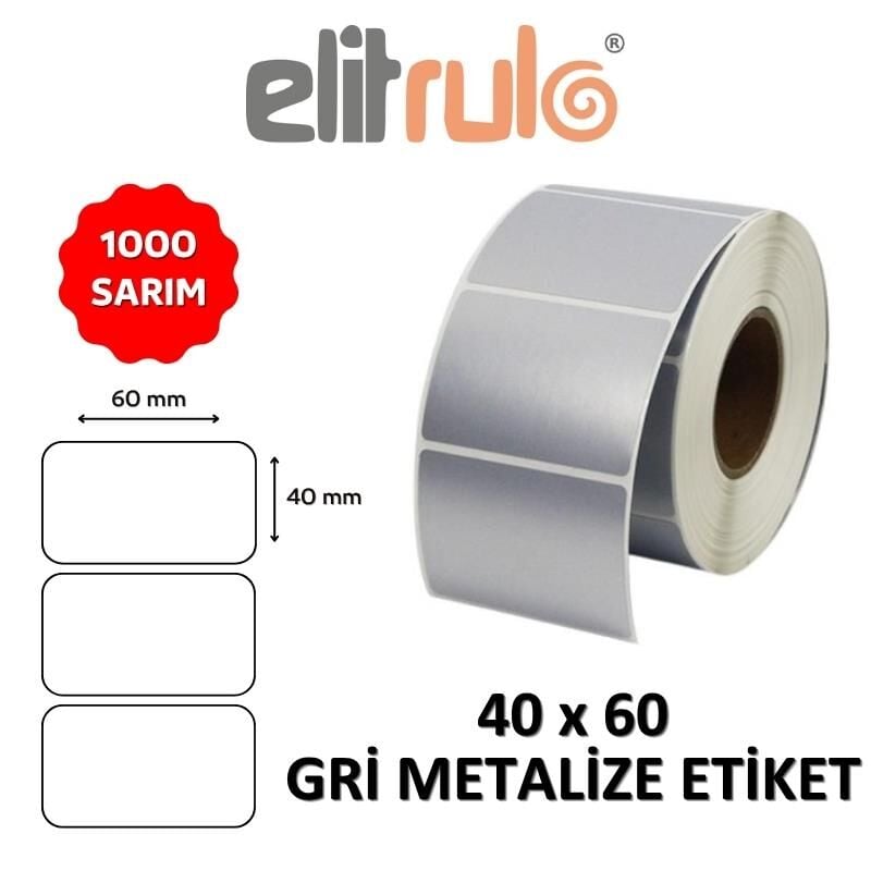 Elitrulo Barkod Etiketi 40x60 Termal Gri Metalize Demirbaş Etiketi - 1000 Adet
