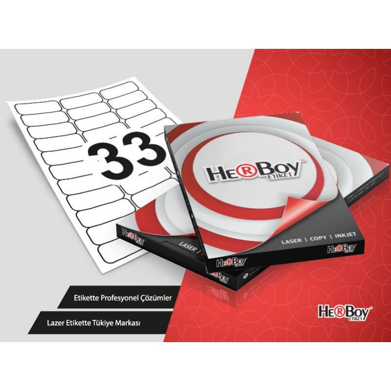 Herboy HB-1033 Beyaz Lazer Etiket A4, 63,5mm x 25,4mm