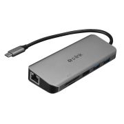 S-Link SW-U525 Gri Metal 10 in 1 Type C Multi-port Adaptör PD Charge, Hdmı, Vga, Audio, SD,TF Card, Usb3.0, RJ45