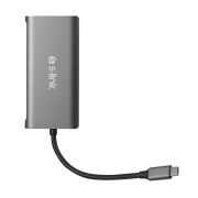 S-Link SW-U5205 Gri Metal 7 in 1 Type C Hub Adaptör 3 port USB 3.0, PD Şarj, HDMI, Gigabit Ethernet, SD,TF