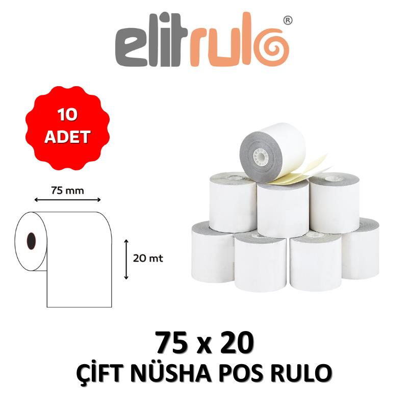Elitrulo Çift Nüsha Pos Rulo 75mm x 20mt - 10 Adet