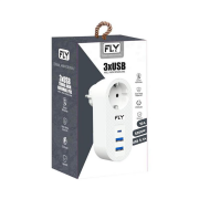 FLY-3400-01 Akım Korumalı 1 li Priz 2-Usba 1-C Soket 2.1A 10A 2500W