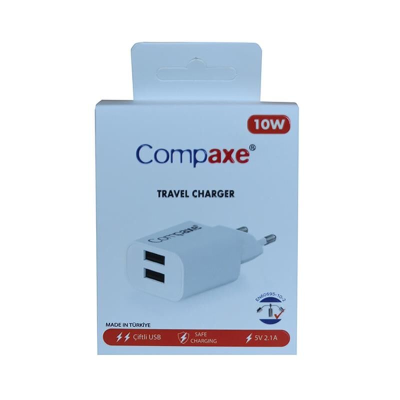 Compaxe CTA-521D 5V 2.1A, 2 USB, 10W Usb Ev Şarj Kafa