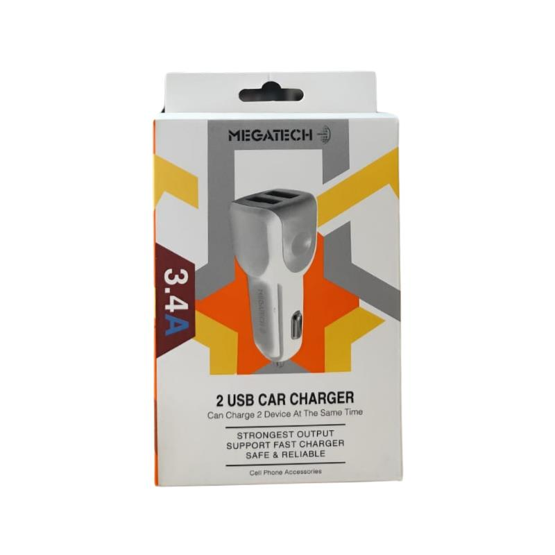 Megatech T05 Araç Çakmaklık Şarj Cihazı, 2 USB, 3.4A, Beyaz
