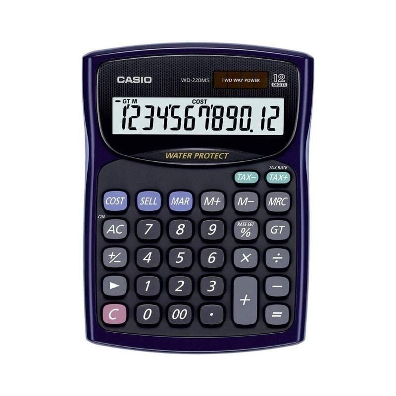 Casio WD-220MS-BU Hesap Makinesi Suya-Toza Dayanıklı 12 Hane