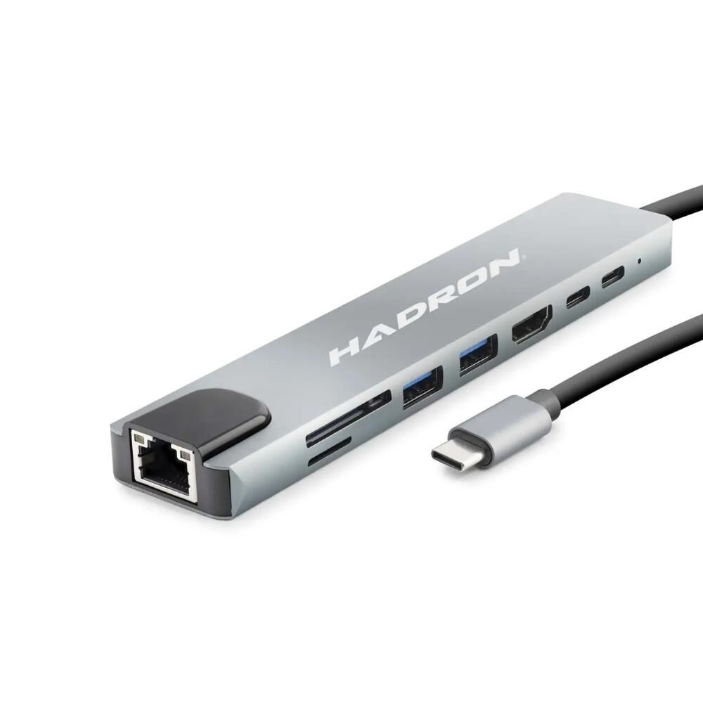 Hadron HDX7841 Type-C Combo Hub HDMI 4K USB 3.0 LAN PD Kart Okuyucu 8 Port Gri