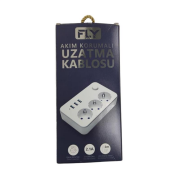 FLY Akım Korumalı Priz 3'lü, Anahtarlı, 2 Metre, 3 USB 2.1A Şarj Çıkışı - FLY-3406-01