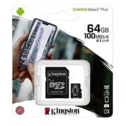 Kingston 64GB Canvas Select Plus Gen3 Micro SDXC 100MB/s A1 Hafıza Kartı, SDCS3/64GB