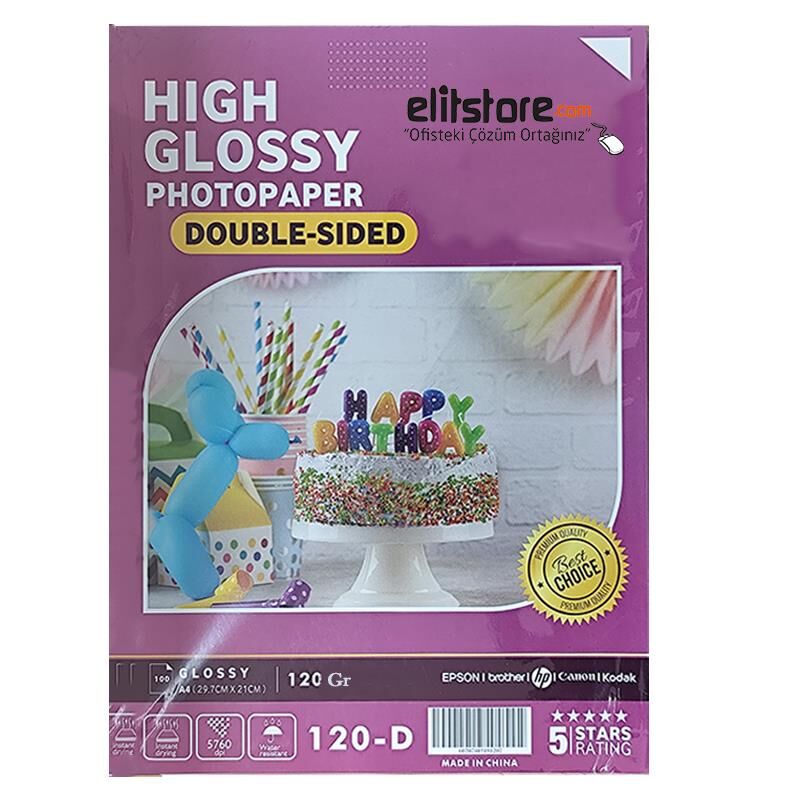 Elitstore Parlak Fotoğraf Kağıdı İki Taraflı Baskı (High Glossy Double Sided) 210x297 (A4) 120gr (100 Adet)