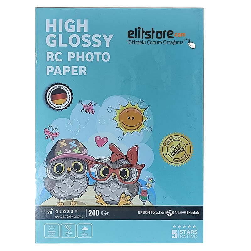 Elitstore Parlak Fotoğraf Kağıdı(RC Hıgh Glossy) 210x297 (A4) 240gr (20 Adet)