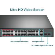 Tp-Link TL-SL1226P 24 Port 10/100 Mbps Poe+ 2 Port 10/100/1000 Mbps Switch 2 Port SFP Çelik Kasa