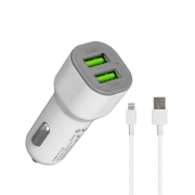 Hytech HY-X44 iPhone Lightning Kablolu 3.4A Hızlı Şarj 2 USB Beyaz Araç Şarj Cihazı