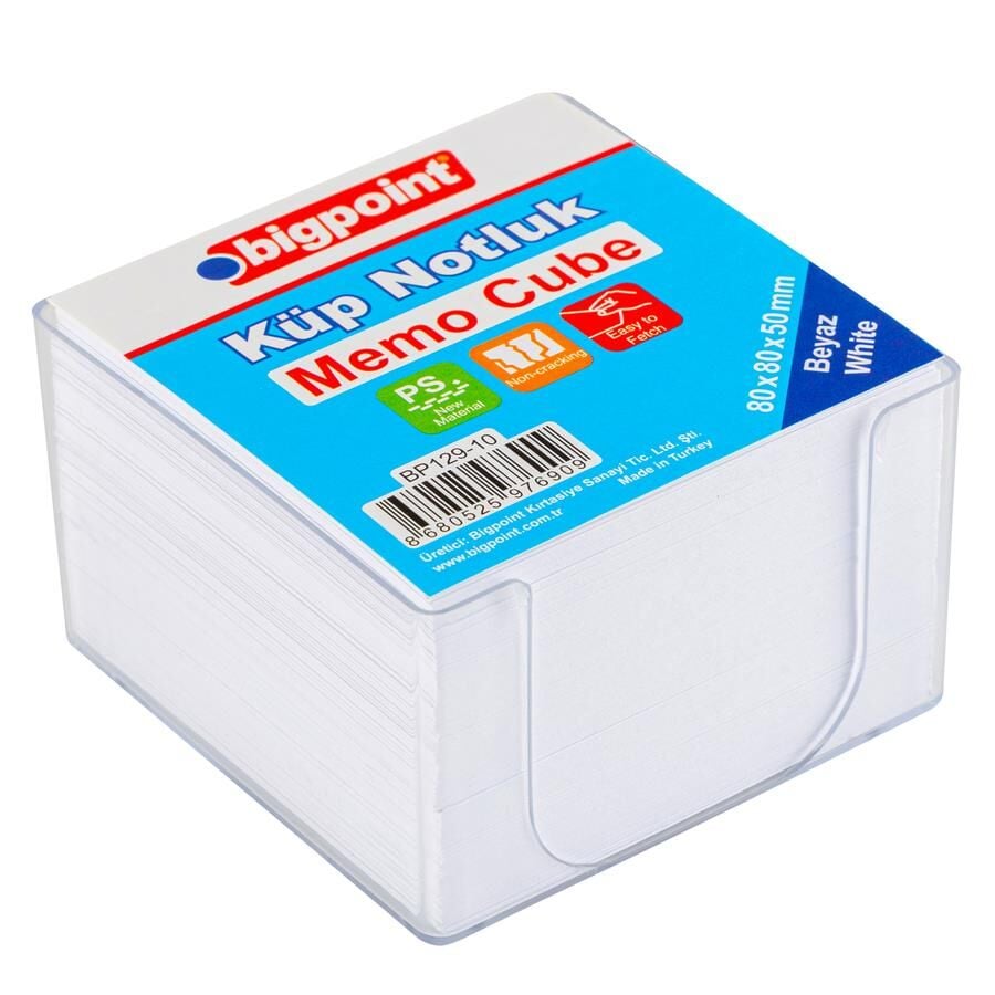 Bigpoint BP129-10 Akrilik Küp Blok Notluk Beyaz 8x8cm, 450 Yaprak