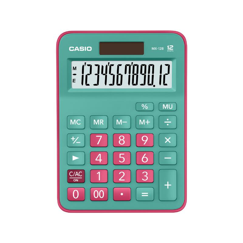 Casio MX-12B-GNRD 12 Haneli Masaüstü Hesap Makinesi, Yeşil+Pembe