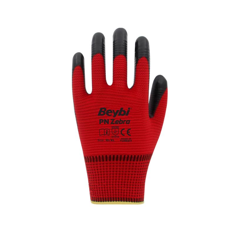 Beybi Nitril Poly Pnzebra 10 Beden Kırmızı Siyah Eldiven 12'li Paket