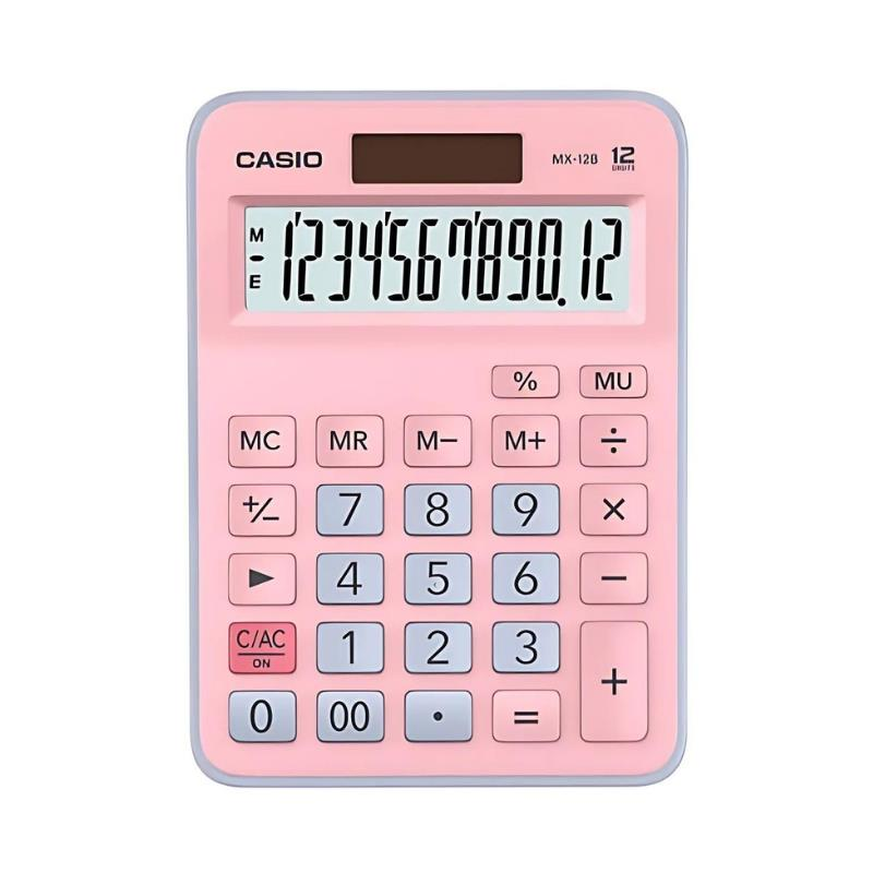 Casio MX-12B-PKLB 12 Haneli Masaüstü Hesap Makinesi. Pembe-Mavi